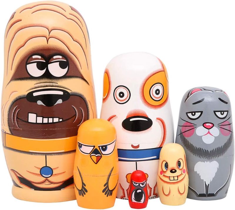 Photo 1 of 6pcs Handmade Wooden Russian Nesting Dolls Russian Nesting Dolls Cute Dogs Matryoshka Dolls.
