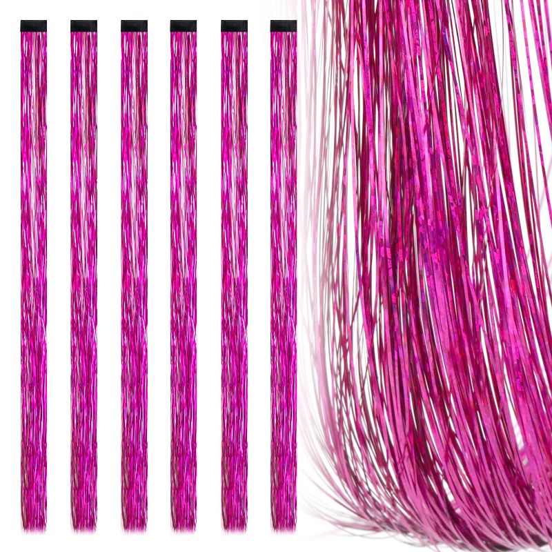 Photo 1 of 19.7 Inch Clip In Hair Tinsel Fairy Hair Tinsel Kit Clips Clip On Glitter Hair Tinsel Extensions (Rose)
