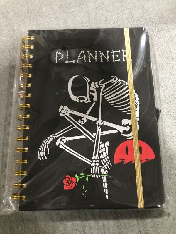 Photo 2 of 2024 Planner, 12-Month Weekly Monthly Planner from JAN.2024 to DEC.2024, 8.4" X 6", Planner Notebook with Spiral Bound, Stickers & Sticky Index Tabs, Thinker Skull Black - 02