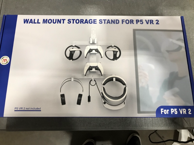 Photo 2 of  Wall Mount for PS VR2, Sturdy Steel Wall Bracket for Playstation VR2 Headset, Wall Mount Storage Stand for Game Accessories with Controller Holder and Headphone Hanger Screws, Born for Games 