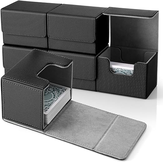 Photo 1 of Abbylike 6 Packs Leather Deck Card Boxes for Trading Cards, Magnetic MTG and TCG Card Case Card Storage Box Holder, Large Size for 100+ Single Sleeved Cards, Xmas Gift for Card Collector (Dark Gray)