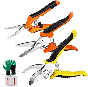 Photo 1 of 3 Pack Garden Pruning Shears Stainless Steel Blades Handheld Pruners Set with Gardening Gloves 