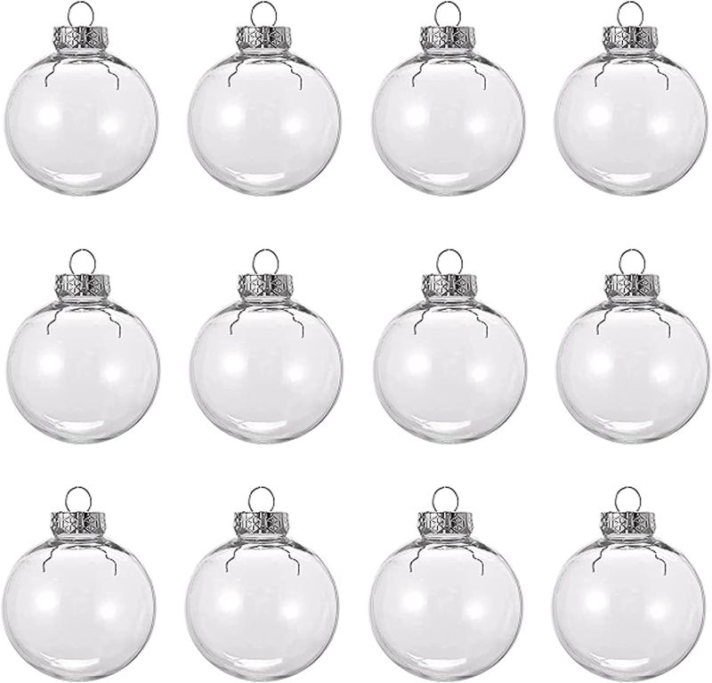 Photo 1 of 12 Pcs 3.15 Inch Clear Plastic Fillable Ornament Balls, Removable Top Clear Hanging Ornaments Ball, DIY Plastic Ornaments Round Balls, Perfect for Decoration On Christmas Trees, Wedding, Party
