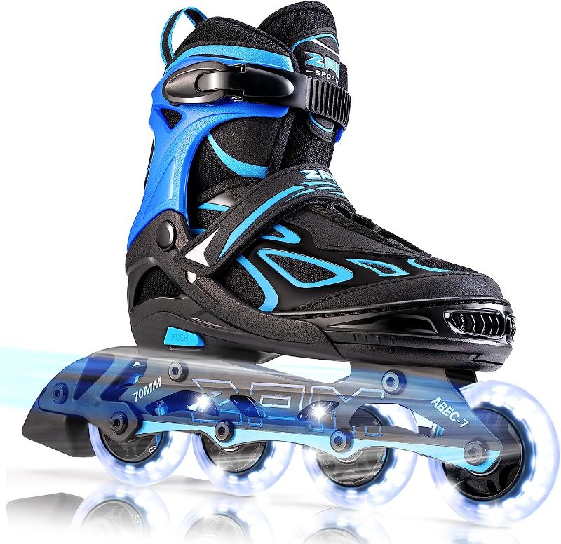 Photo 1 of 2PM SPORTS Vinal Girls Adjustable Flashing Inline Skates, All Wheels Light Up, Fun Illuminating Skates for Kids and Men XL
