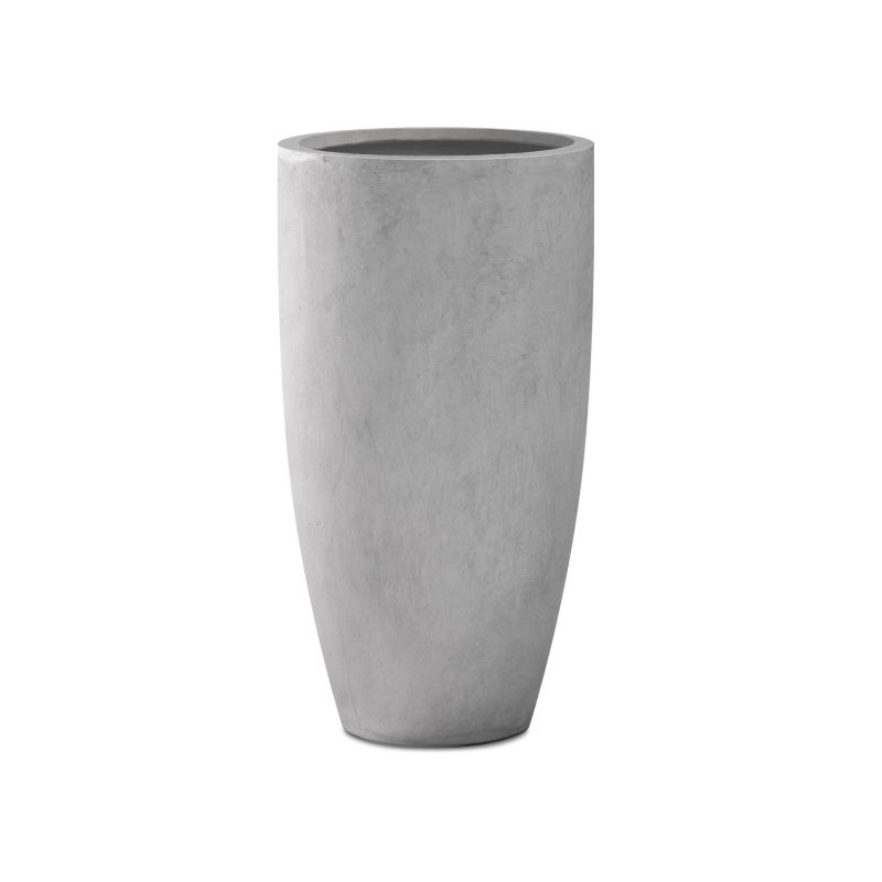 Photo 1 of 13.39 in. X 23.62 in. Round Natural Finish Lightweight Concrete & Fiberglass IndoorOutdoor Tall Planter W/Drainage Hole, Natural Concrete
