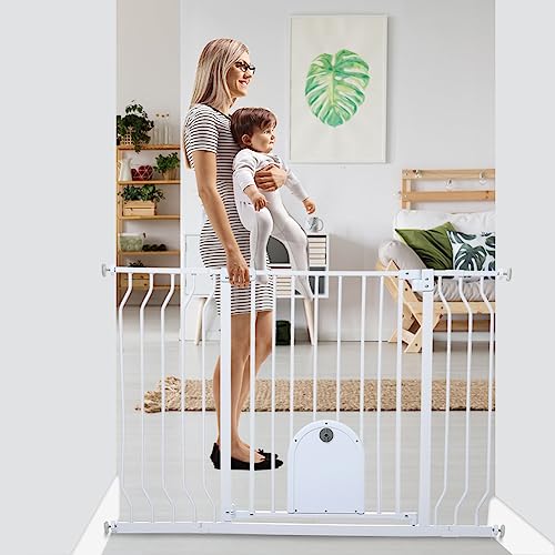 Photo 1 of Baby Gates for Doorways,Baby Gate with Cat Door,30" Height Dog Gates for the House 29.5"-48.4" with Auto-Close, Pet Gate for Indoor Includes 2 Extensi
