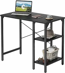 Photo 1 of CubiCubi Small Computer Desk, 35 Inch Home Office Desk with 2 Storage Shelves on Left or Right Side, Study Writing Desk with Storage Board, Balck
