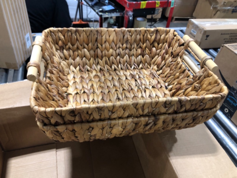 Photo 1 of StorageWorks Hand-Woven Jumbo Storage Baskets with Wooden Handles, Water Hyacinth Wicker Baskets for Organizing, 2 Pack Large Natural(Water Hyacinth)