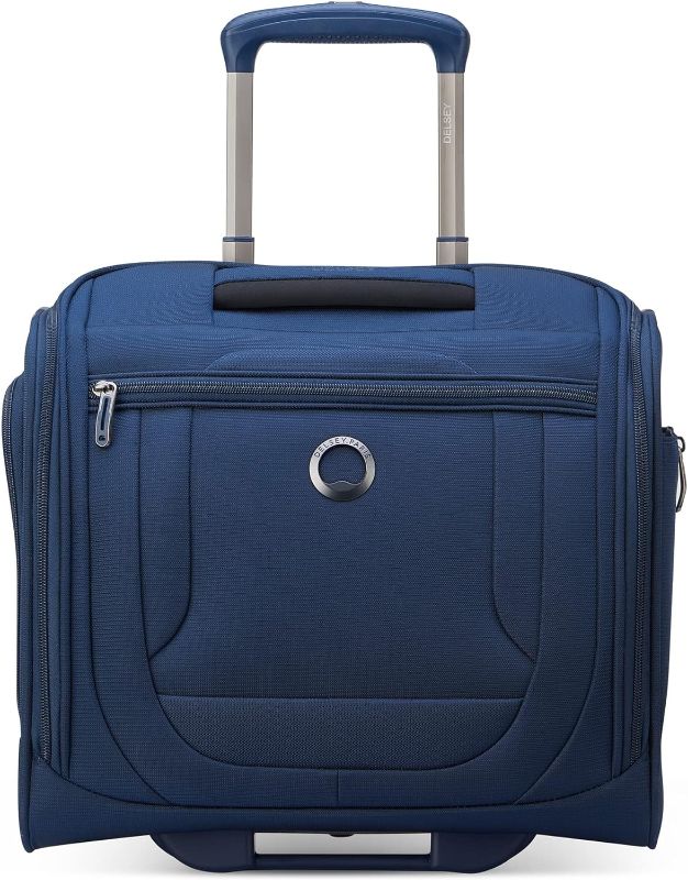 Photo 1 of DELSEY Paris Helium DLX Softside Luggage Under-Seater with 2 Wheels, Navy Blue, Carry on 16 Inch
