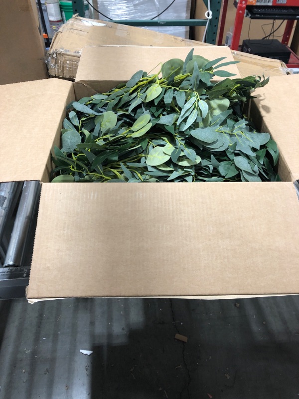 Photo 1 of 4 Packs 6.5 Feet Artificial Silver Dollar Eucalyptus Leaves Garland with Willow Vines Twigs Leaves String for Doorways Greenery Garland Table Runner Garland Indoor Outdoor. Green Willow Leave