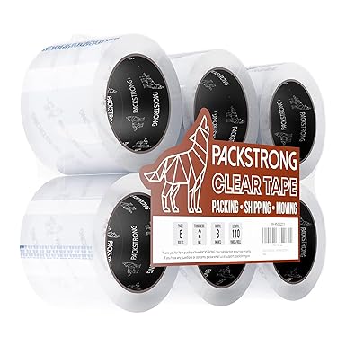 Photo 1 of Packstrong Industrial Grade Clear Packing Tape 6 Rolls - 110 Yards per Roll - 3" Wide x 2.0 mil Thick, Acrylic Adhesive Heavy Duty Tape for Box Office Moving Packaging Shipping
