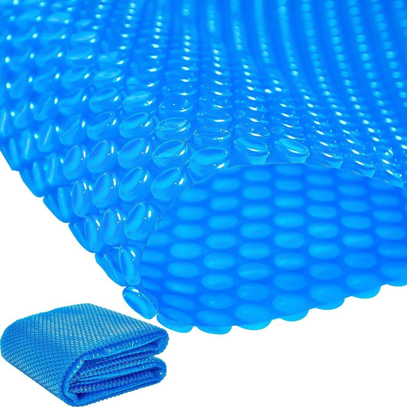 Photo 1 of  Pool Solar Blanket Hot Tub Bubble Cover Heavy Duty Hot Tub Blanket Insulation Blanket Floating Spa Cover for Hot Tubs Inground Pools Insulating Solar Heating, Blue
