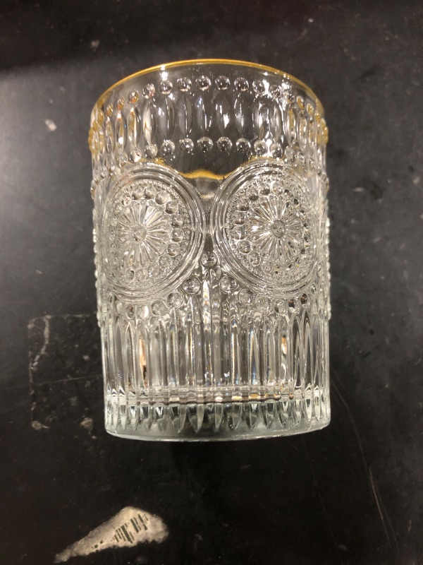 Photo 1 of 10 oz Vintage Drinking Glasses Set of 2, Gold Rim Textured Water Glasses Glassware Cups, Small Cute Tumbler for Coffee, Juice, Whisky, Beer, Cocktail, Retro Mixed Drinkware Sets Gold Rim 2