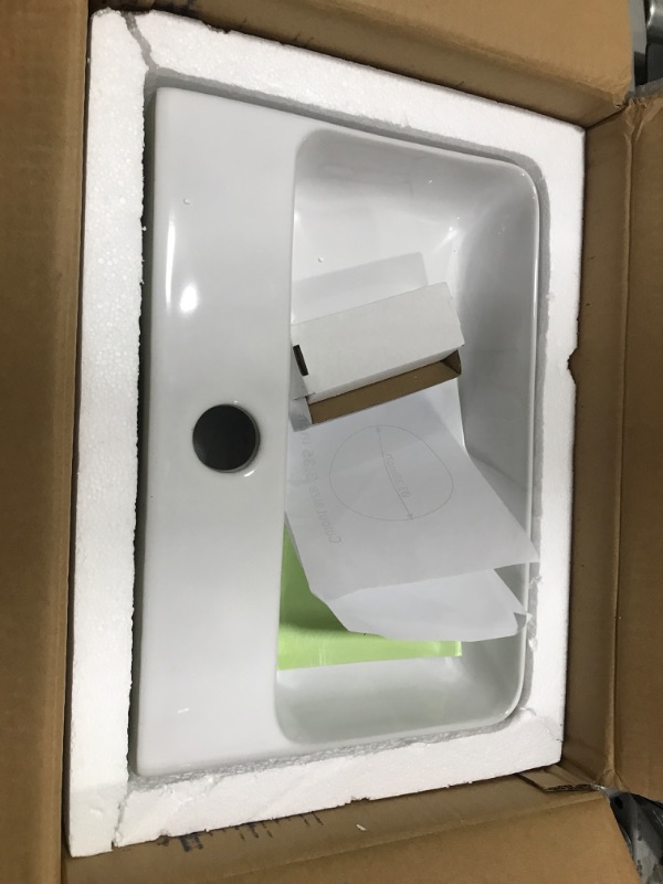 Photo 1 of Floating Bathroom Sink Wall Mounted - Kichae Rectangle Vessel Sink 14" x 10" Small Modern Bathroom Wall Hung Sink White Porcelain Ceramic Vessel Vanity Sink with Faucet Hole 14x10-Wall Mount White