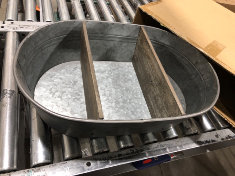 Photo 1 of MyGift Rustic Tub Design Galvanized Metal Wall Shelf Rack with 2 Tier Vintage Wood Display Shelves