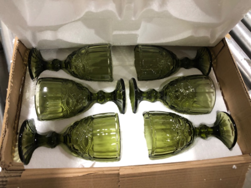 Photo 1 of 6 Pieces Vintage Wine Glasses Set, 8 Ounce Colored Glass Water Goblets, Stemmed Retro Style Drinking Glasses, Crystal Glass Cups, Dishwasher Safe, for Wedding Party Red Wine Glass with Gift Box AGREEN