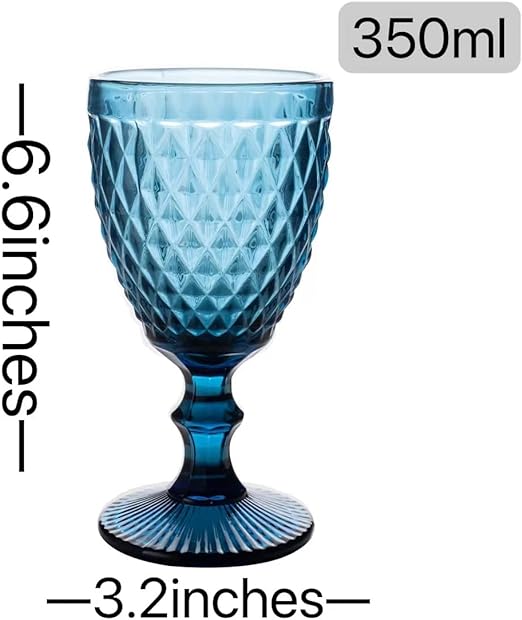 Photo 1 of  High Clear Wine Glass 10 oz Vintage Glass Goblet Embossed Diamond Design Glassware 2