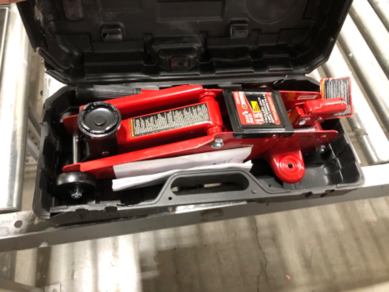 Photo 2 of BIG RED T820014S Torin Hydraulic Trolley Service/Floor Jack with Blow Mold Carrying Storage Case, 1.5 Ton (3,000 lb) Capacity, Red RED 1.5 Ton (3,000 lb)