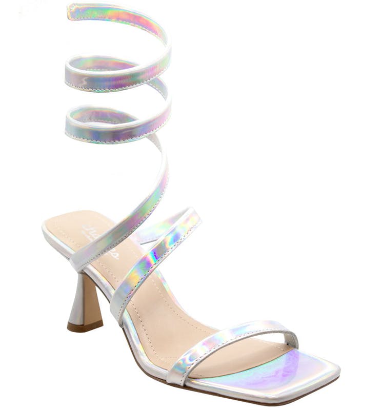 Photo 1 of Charles by Charles David Women's Ankle Wrap Heel Sandals - Silver - Size 6
