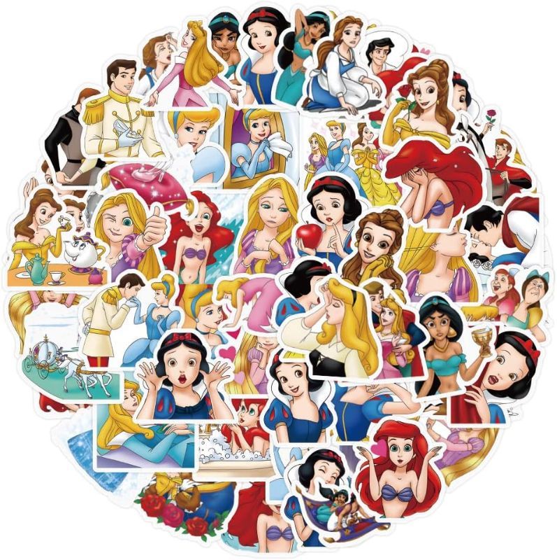 Photo 1 of 100 Pcs Princess Stickers Vinyl Waterproof Decals Fairy Tale Party Favors for Kids Princesses Girls Stickers for Water Bottles Bikes Luggage Computer Skateboard Car Motorcycle