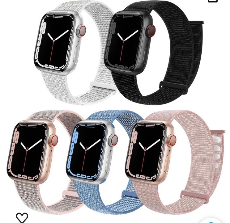 Photo 1 of 5 Pack Sport Loop Band Compatible with Apple Watch 38mm 40mm 41mm 42mm 44mm 45mm iWatch SE Series 7 6 5 4 3 2 1, Nylon Weave Women Men Stretchy Elastic Braided Replacement Wristband Strap
