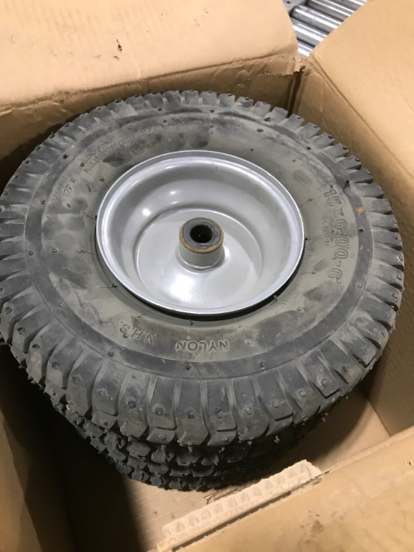 Photo 2 of (2 Pack) 15 x 6.00-6 Tire and Wheel Set - for Lawn Tractors with 3” Centered Hub and 3/4" Sintered iron bushings
