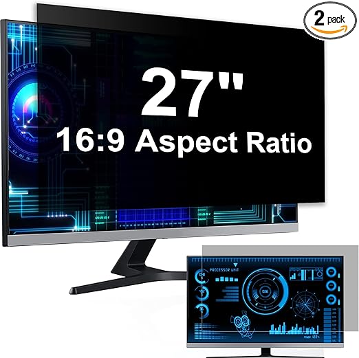 Photo 1 of [2-Pack] 27 Inch Computer Privacy Screen for 16:9 Computer Monitor, Anti-Blue Light Monitor Privacy Screen Fliter, Anti-UV Computer Screen Privacy Shield, Hanging Type