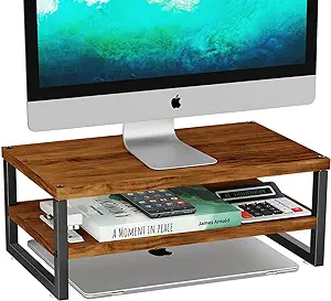 Photo 1 of 2-Tier Monitor Stand Riser, Wood Desk Organizer Stand for Laptop, Computer, iMac, Pc, Printer, Antique Brown