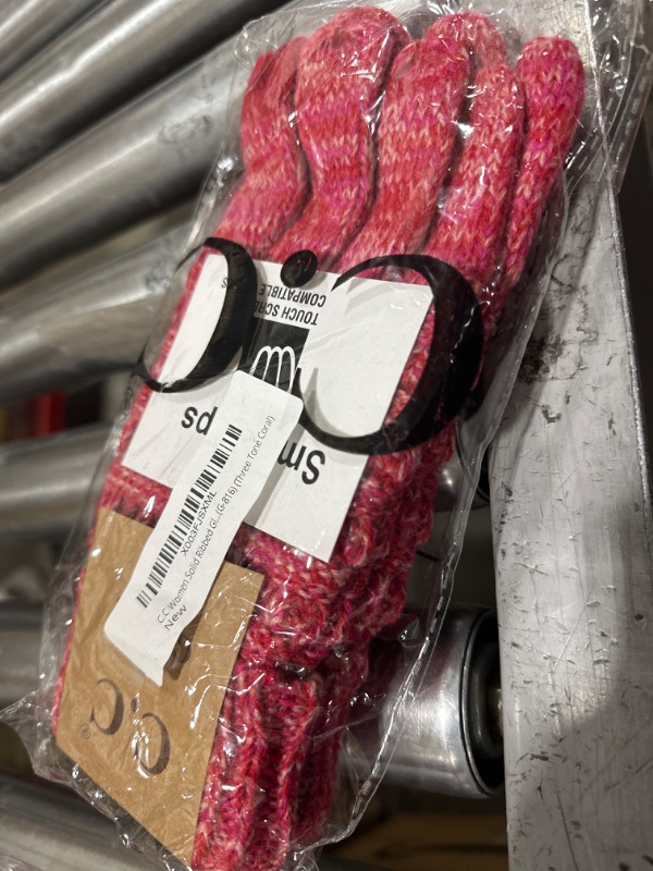 Photo 1 of cc women solid ribbed gloves three tone coral