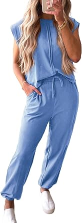 Photo 1 of Jenisso Womens 2 Piece Outfits Summer Oversized Cap Sleeve Crop Tops and Joggers Sweatpants Lounge Tracksuit Set SIZE XL