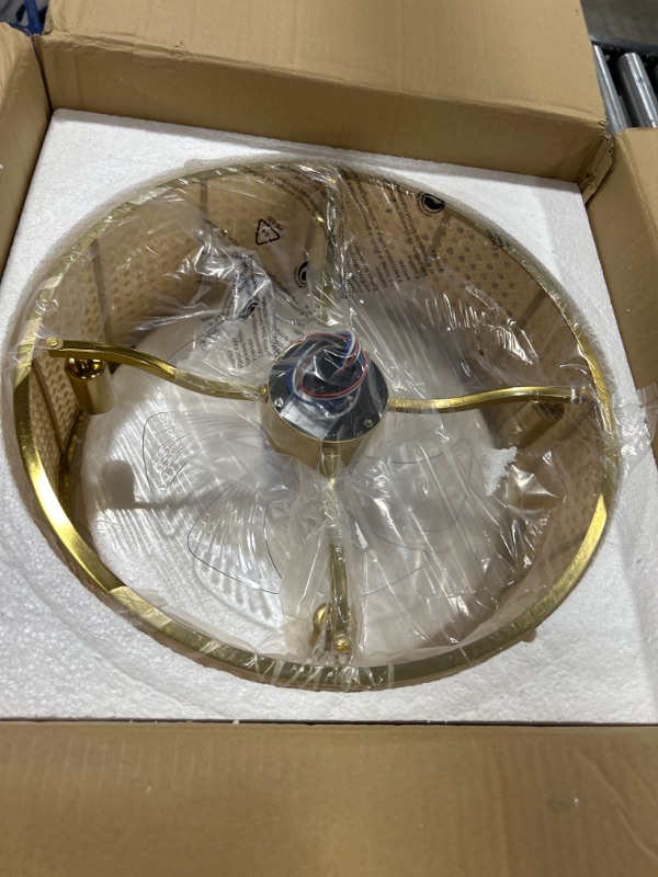 Photo 1 of ELEHINSER 18" Caged Ceiling Fan with Lights and Remote Control, Gold Rattan Ceiling Fan with Reversible Motor, 6 Speeds, Timer, Chandelier Ceiling Fan Light Kit for Bedroom, Living Room, Kitchen