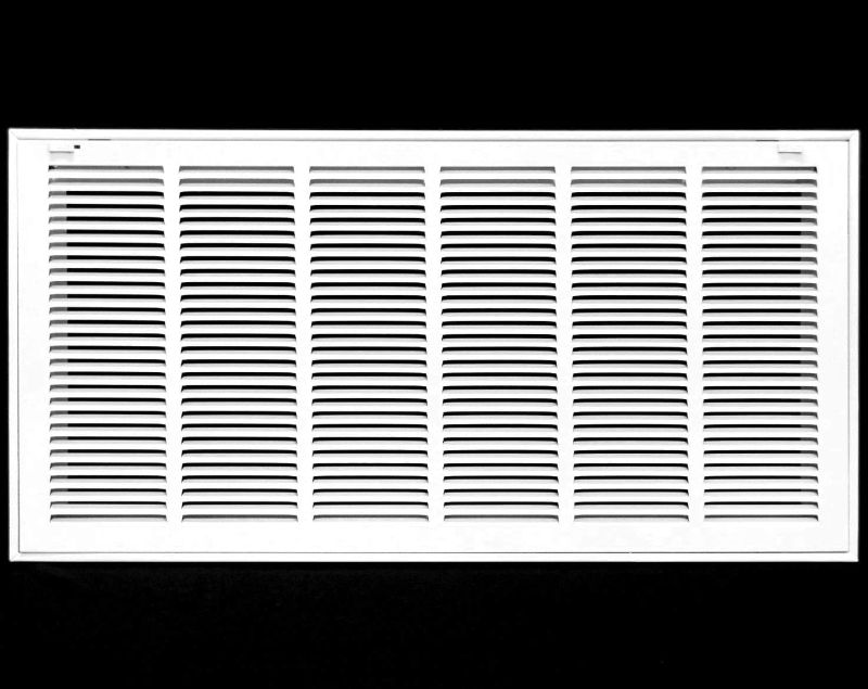 Photo 1 of 30" X 10" Steel Return Air Filter Grille for 1" Filter - Easy Plastic Tabs for Removable Face/Door - HVAC Duct Cover - Flat Stamped Face -White [Outer Dimensions: 31.75w X 11.75h]

