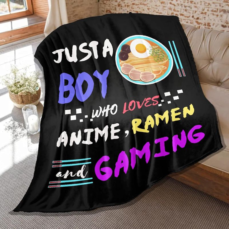 Photo 1 of Ramen Throw Blanket Just A Boy Who Loves Ramen Anime and Gaming Blankets Soft Lightweight Flannel Quilts for Kids Men Games Noodle Food Lover Room Bed Sofa Chair Decoration Gift 50"x40" Small for Kids 