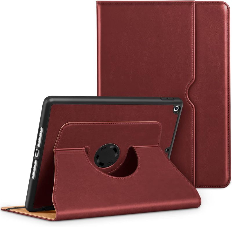 Photo 1 of DTTO Rotating Case for iPad 9th/8th/7th Generation 10.2 Inch 2021/2020/2019, 360 Degree Rotating Premium Leather Folio Stand Protective Cover with Pencil Holder - Auto Wake/Sleep, Burgundy Red