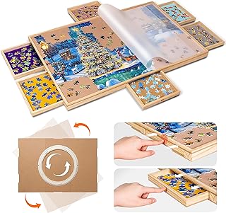 Photo 1 of 1000 Piece Wooden Jigsaw Puzzle Board - 4 Drawers, Rotating Puzzle Table | 30” X 22” Jigsaw Puzzle Table | Puzzle Cover Included - Portable Puzzle Tables for Adults and Kids by Beyond Innoventions