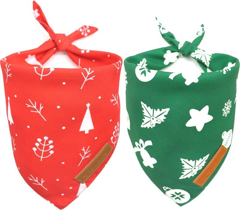 Photo 1 of Realeaf Christmas Dog Bandanas 2 Pack, Reversible Red Green Pet Scarf for Boy and Girl, Premium Durable Fabric, Xmas Holiday Bandana for Small Medium Large and Extra Large Dogs (Large)
