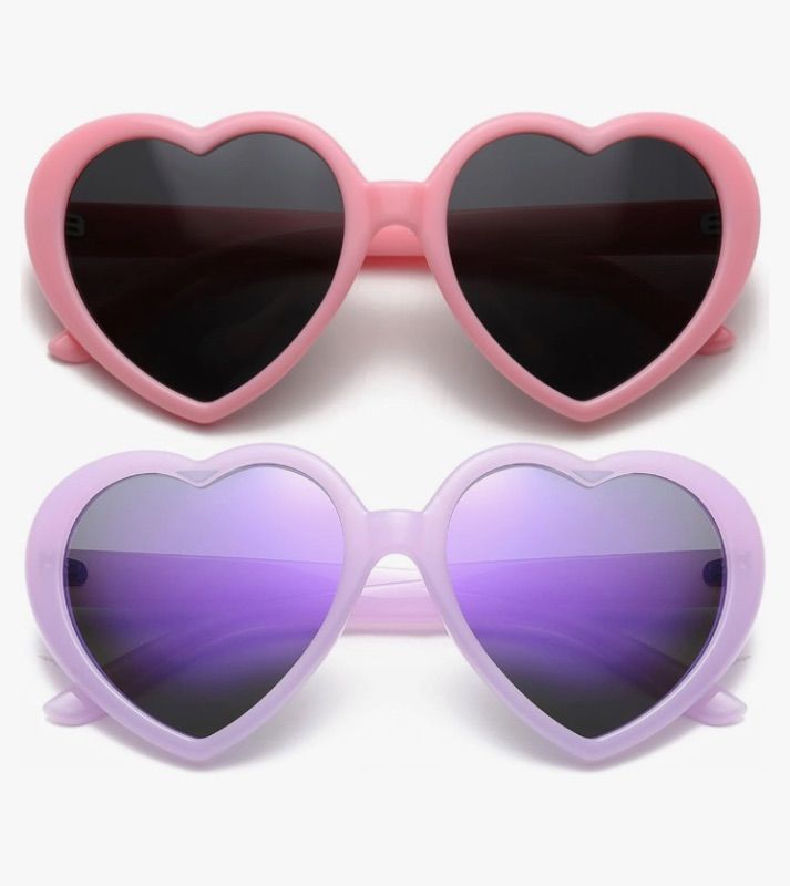 Photo 1 of AIEYEZO Love Heart Sunglasses for Women Polarized Heart Frame Sun Glasses 100% UV Blocking Lens (Pink/Grey + Purple/Purple Mirrored)