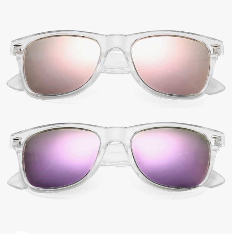 Photo 1 of AIEYEZO Polarized Sunglasses for Men Women Classic Original Frame UV400 Mirrored Lens (Clear/Pink Mirror + Clear/Purple Mirror)