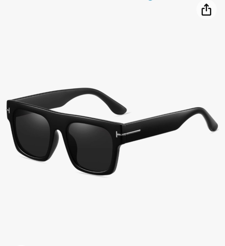 Photo 1 of AIEYEZO Fashion Square Sunglasses for Women Men Sports Driving Sun Glasses Anti-Glare 100% UV Protection Metal T Word Design (Matte Black/Grey)