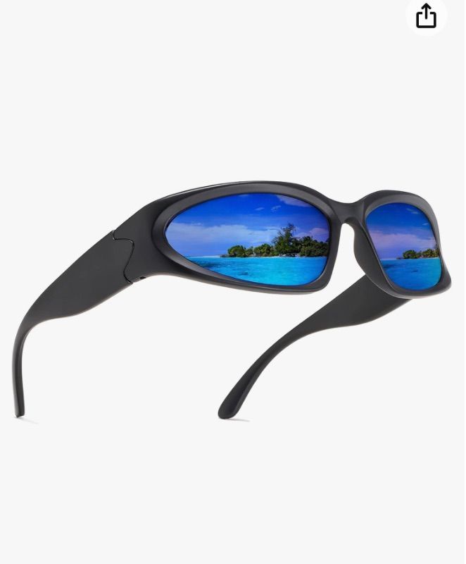 Photo 1 of AIEYEZO Modern Fashion Rimless Futuristic Wrap Around Sunglasses Women Men Cyberpunk Visor Sun Glasses Trendy Future Shades