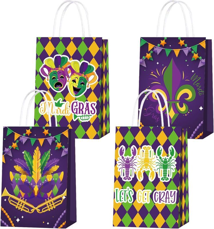 Photo 1 of 16 PCS Mardi Gras Party Bags Crown Masquerade Mask Goodies Bags Carnival Party Favors for Mardi Gras Party Supplies
