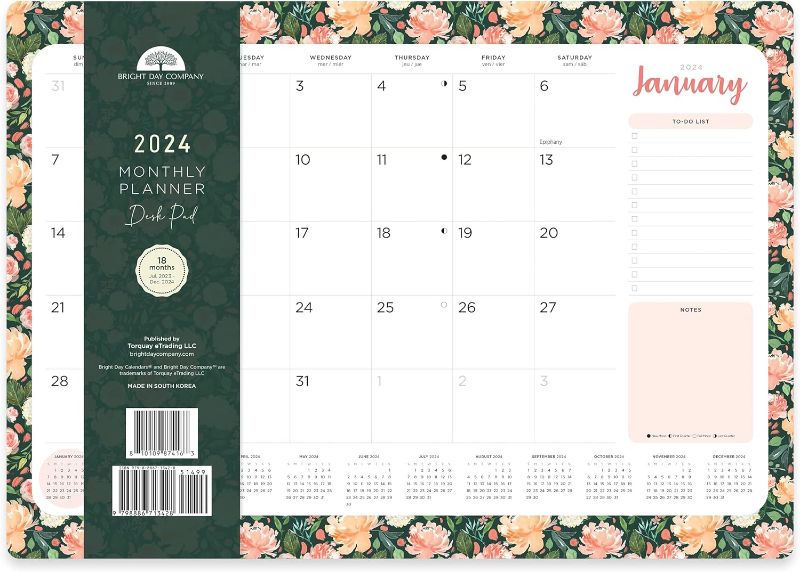 Photo 1 of 2023-2024 Watercolor Floral Desk Pad Office Calendar by Bright Day, 18 Month 15.5 x 11 Inch, Cute Colorful Planner
