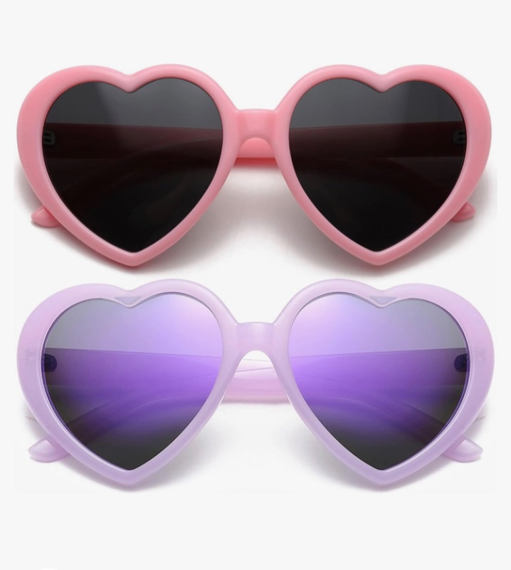 Photo 1 of AIEYEZO Love Heart Sunglasses for Women Polarized Heart Frame Sun Glasses 100% UV Blocking Lens (Pink/Grey + Purple/Purple Mirrored)