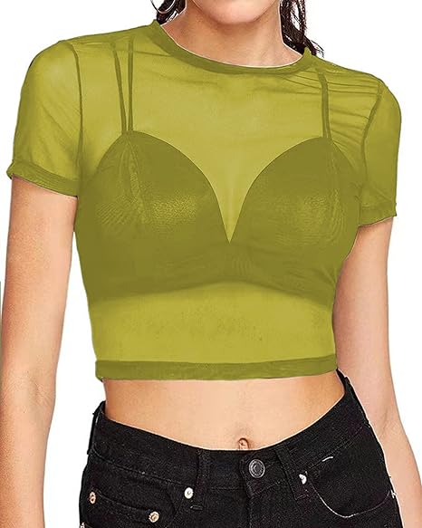 Photo 1 of Women's Sexy Slim Mesh Sheer See Through Clubwear Stretchy Shirt Blouse Tops Crop Tops SIZE 2XL 