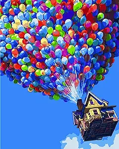 Photo 1 of 16 x 20 inches Frameless Paint by Numbers Kits with Canvas, Acrylic Paints, Brushes for Adults and Kids - The Flying Balloon and House