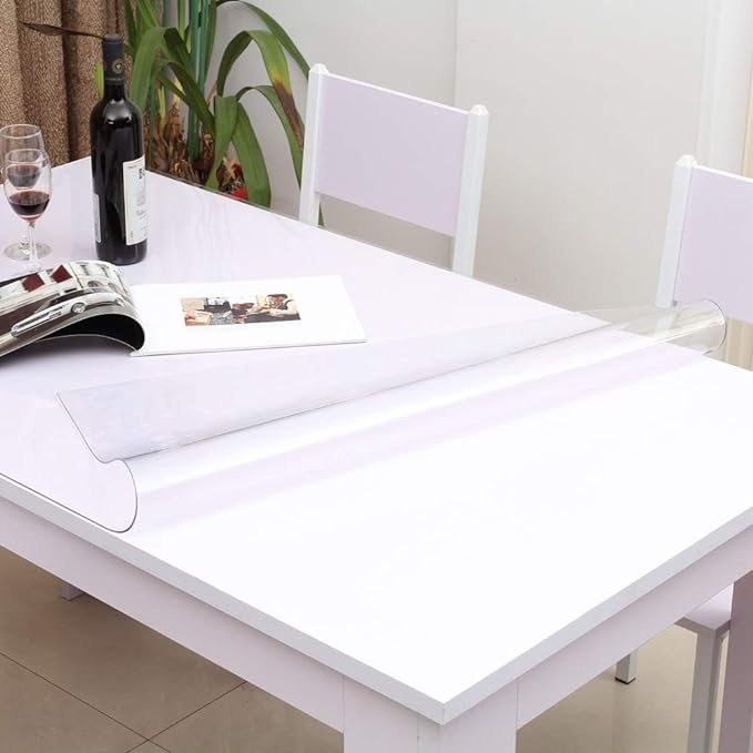 Photo 1 of Custom 1.5mm Thick Crystal Clear Table Cover Protector 12 x 48 Inch Waterproof PVC Protective Table Pad Transparent Mat for Coffee Table, Dining Room Table, Office Desk, End Table/Night Stand