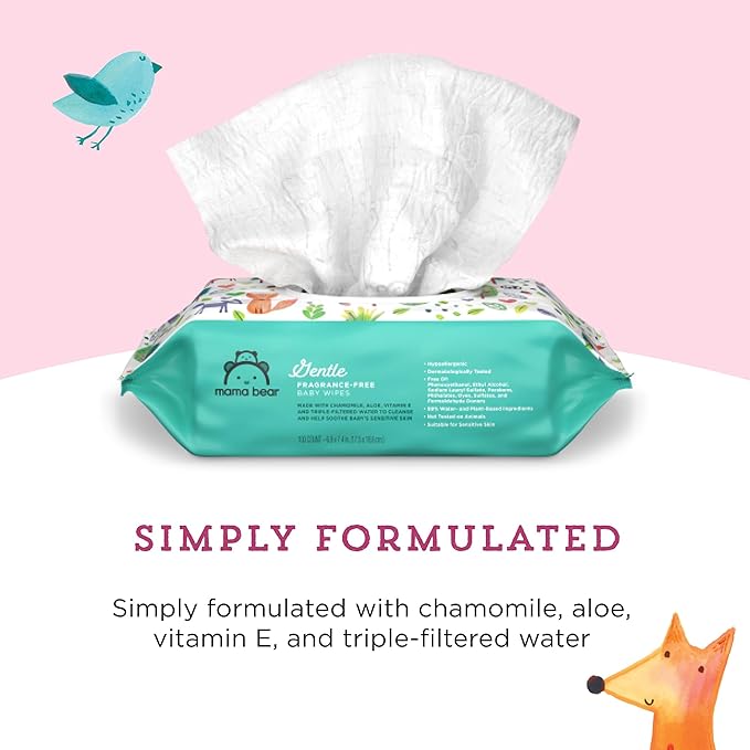Photo 1 of Amazon Brand - Mama Bear Gentle Fragrance Free Baby Wipes, Hypoallergenic, 800 Count (3 Packs of 100)