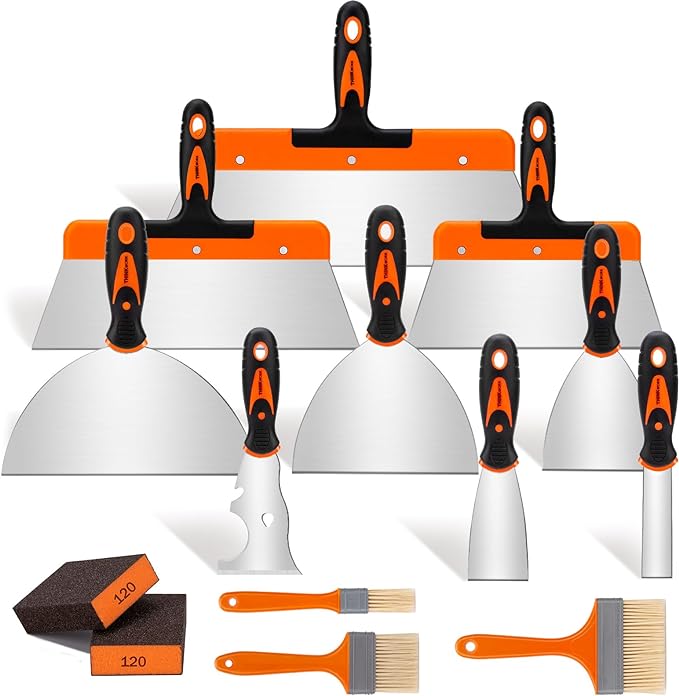 Photo 1 of CTTZCKJ Putty Knife Set 14Pcs Stainless Steel Paint Scraper Tools for Removing Wallpaper, Sanding Sponge Paint Brus hes Drywall Knife Set for Repairing Drywall, Applying Putty, Taping, Scraping Plaster