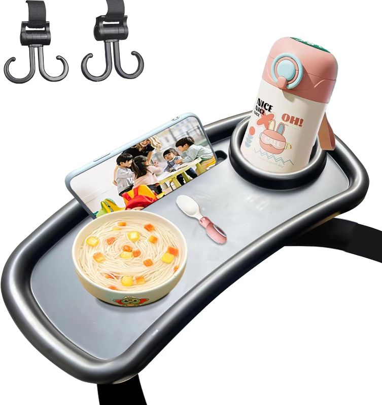 Photo 1 of 3-in-1 Stroller Snack Tray Upgraded Version, Larger Size Universal Stroller Snack Tray, Enjoy Food and Watch Videos on The go, Stroller Tray for Most carts-indispensable Stroller Accessories
