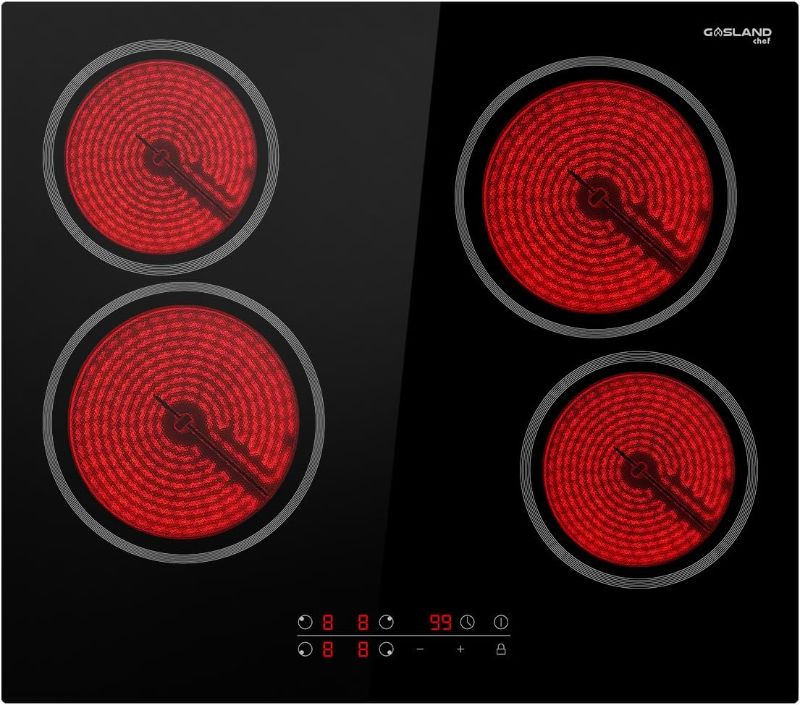 Photo 1 of 24 Inch Electric Cooktop 4 Burners, GASLAND Chef CH60BF Radiant Ceramic Cooktop, Built-in Electric Stove Top with 9 Power Levels, Sensor Touch Control, Child Safety Lock, 1-99 Minute Timer, 220V-240V h